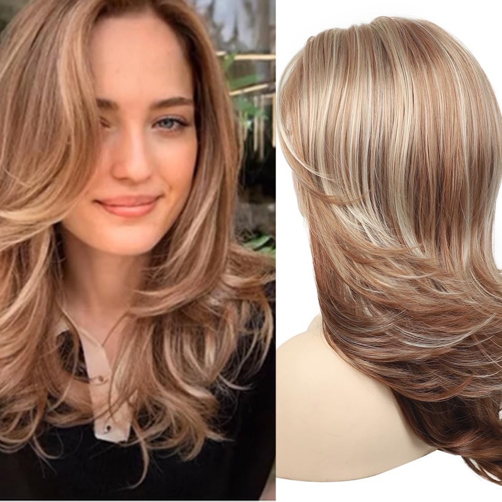 NEW Womens Layered Brown Highlight Long Wavy Wig
Synthetic Heat Resistant 18”